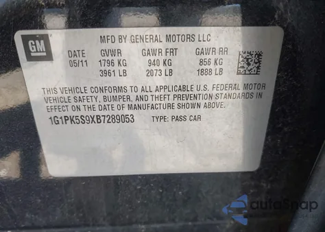 2011 Chevrolet Cruze Eco from USA, damaged, VIN 1G1PK5S9XB7289053